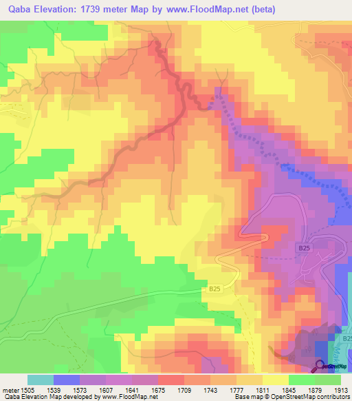 Qaba,Lesotho Elevation Map