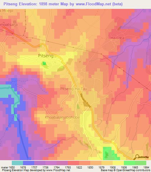 Pitseng,Lesotho Elevation Map