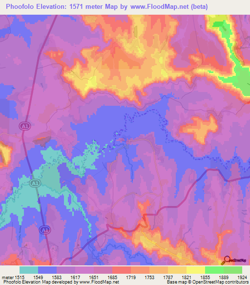 Phoofolo,Lesotho Elevation Map