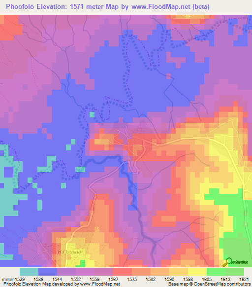 Phoofolo,Lesotho Elevation Map