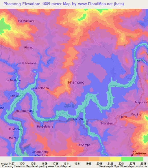 Phamong,Lesotho Elevation Map