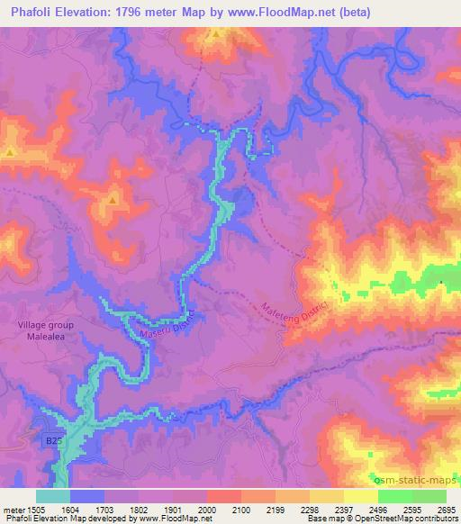 Phafoli,Lesotho Elevation Map