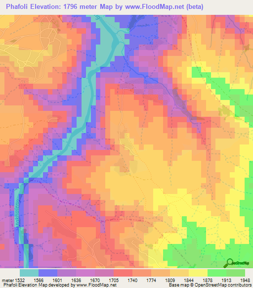 Phafoli,Lesotho Elevation Map