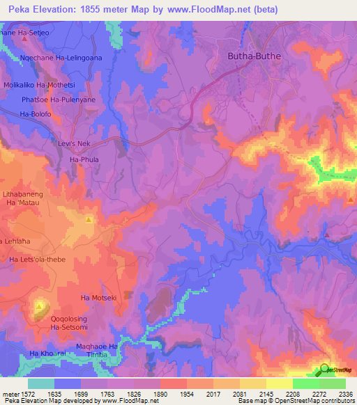 Peka,Lesotho Elevation Map