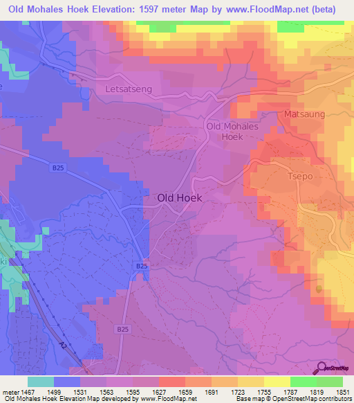 Old Mohales Hoek,Lesotho Elevation Map