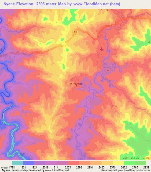 Nyane,Lesotho Elevation Map