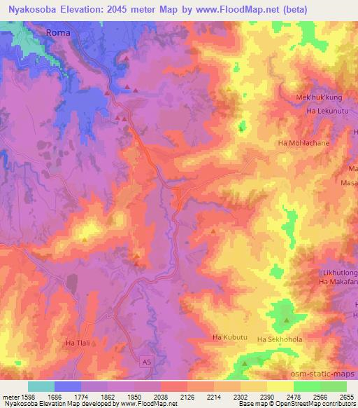 Nyakosoba,Lesotho Elevation Map