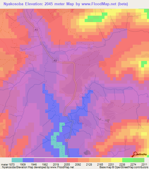 Nyakosoba,Lesotho Elevation Map