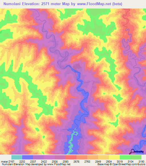 Numolani,Lesotho Elevation Map