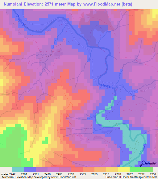 Numolani,Lesotho Elevation Map