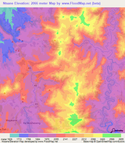 Ntsane,Lesotho Elevation Map