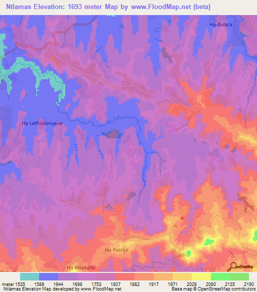 Ntlamas,Lesotho Elevation Map