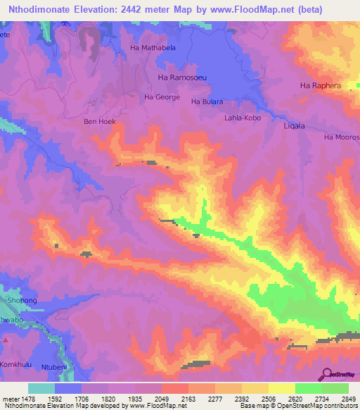 Nthodimonate,Lesotho Elevation Map