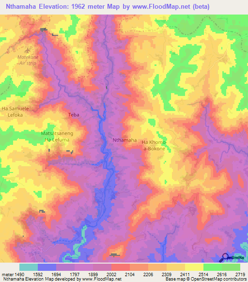 Nthamaha,Lesotho Elevation Map