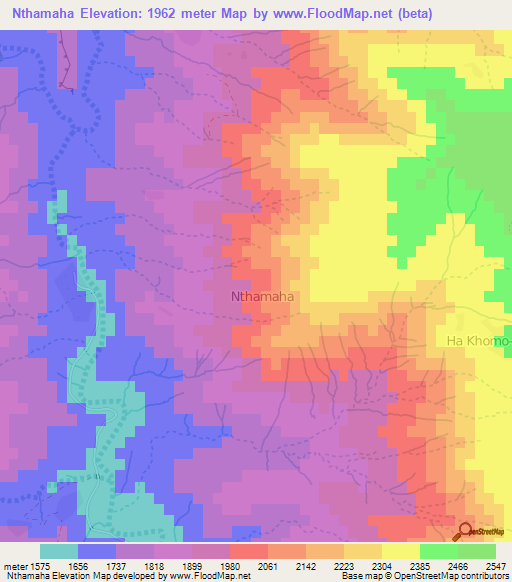 Nthamaha,Lesotho Elevation Map