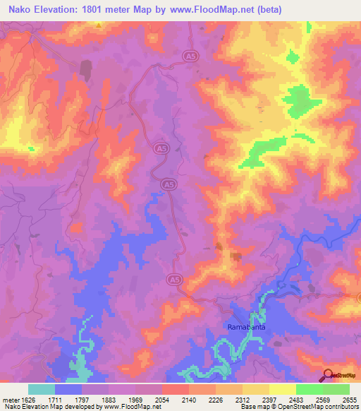 Nako,Lesotho Elevation Map