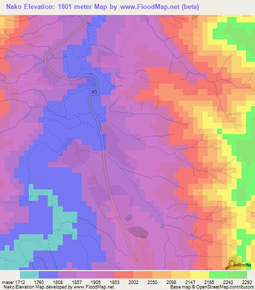 Nako,Lesotho Elevation Map