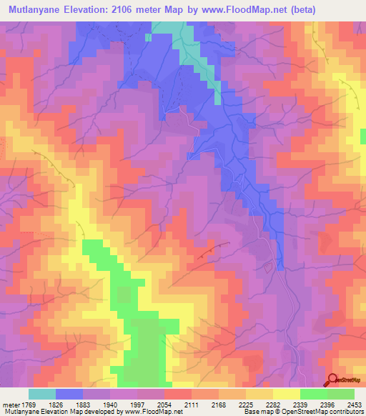 Mutlanyane,Lesotho Elevation Map