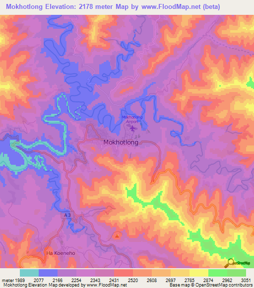 Mokhotlong,Lesotho Elevation Map