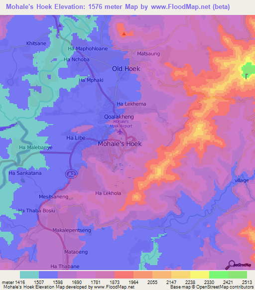 Mohale's Hoek,Lesotho Elevation Map