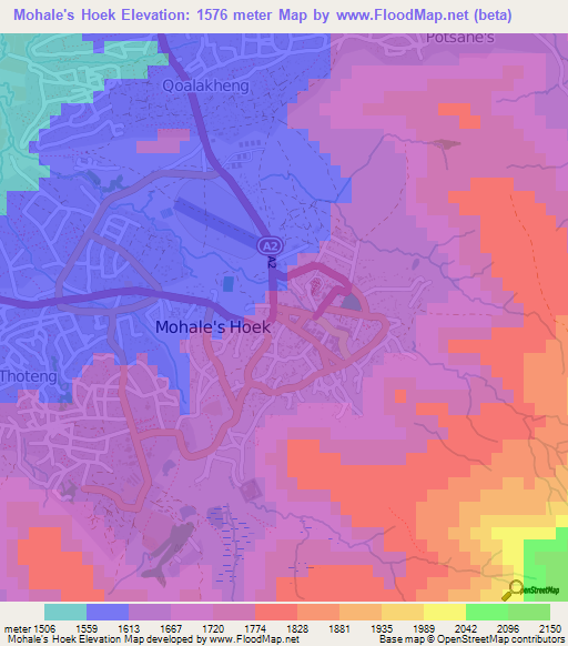 Mohale's Hoek,Lesotho Elevation Map