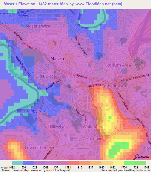 Maseru,Lesotho Elevation Map