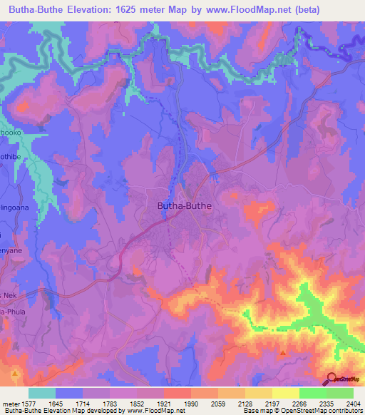 Butha-Buthe,Lesotho Elevation Map