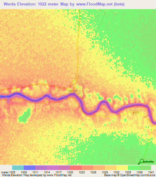 Werda,Botswana Elevation Map