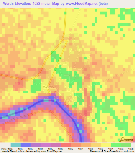 Werda,Botswana Elevation Map