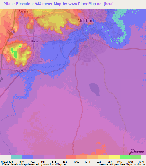 Pilane,Botswana Elevation Map