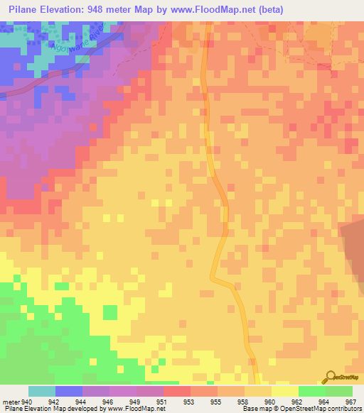 Pilane,Botswana Elevation Map