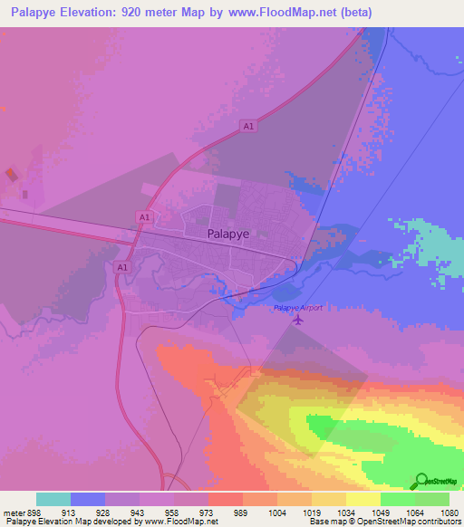 Palapye,Botswana Elevation Map