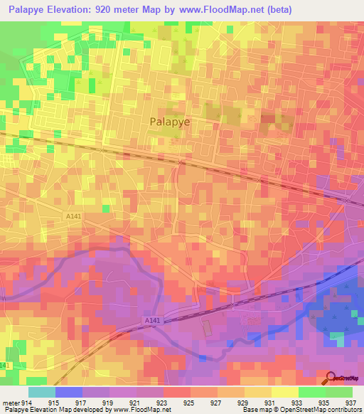 Palapye,Botswana Elevation Map