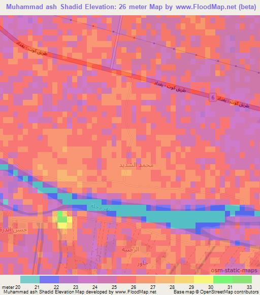 Muhammad ash Shadid,Iraq Elevation Map