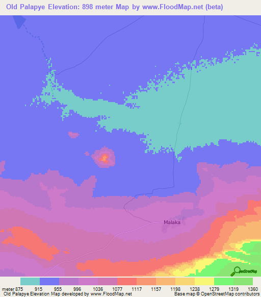 Old Palapye,Botswana Elevation Map