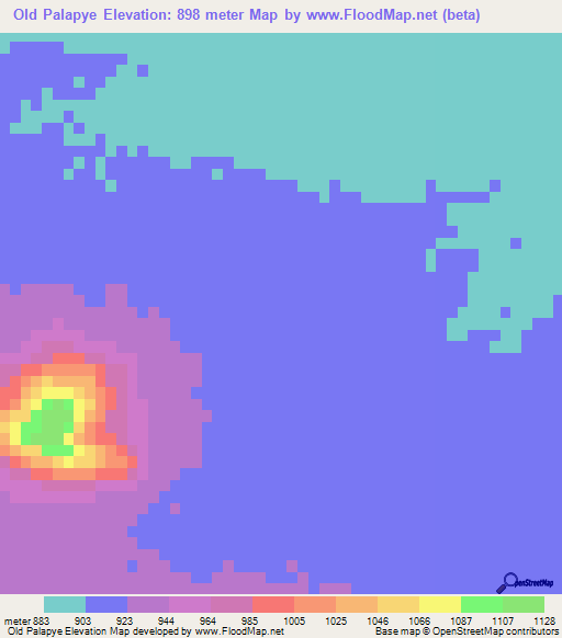 Old Palapye,Botswana Elevation Map