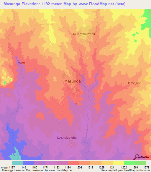 Masunga,Botswana Elevation Map