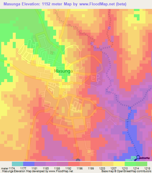 Masunga,Botswana Elevation Map