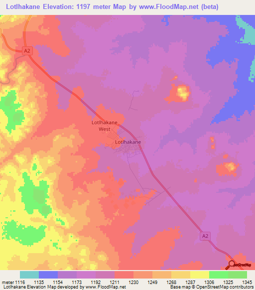 Lotlhakane,Botswana Elevation Map