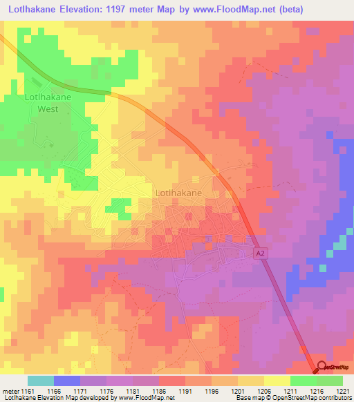 Lotlhakane,Botswana Elevation Map