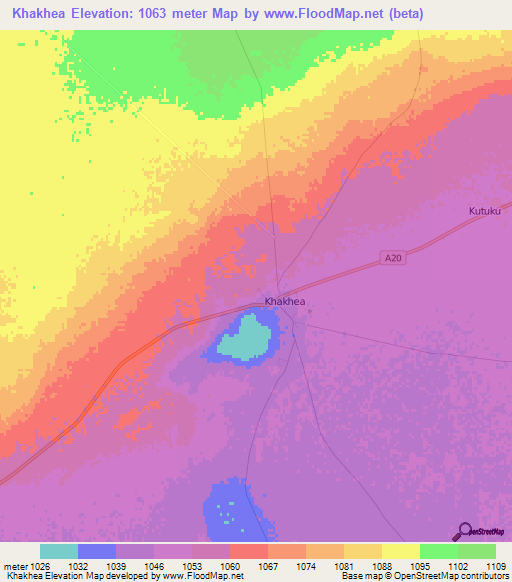 Khakhea,Botswana Elevation Map