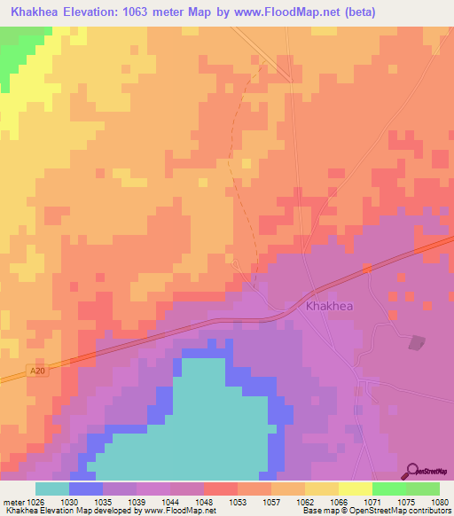 Khakhea,Botswana Elevation Map