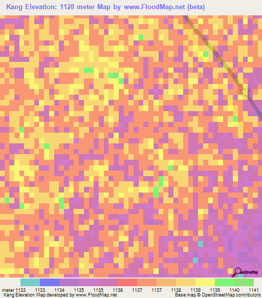 Kang,Botswana Elevation Map