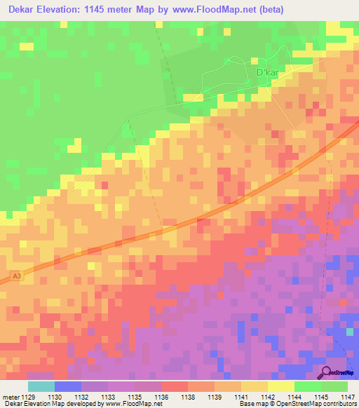 Dekar,Botswana Elevation Map