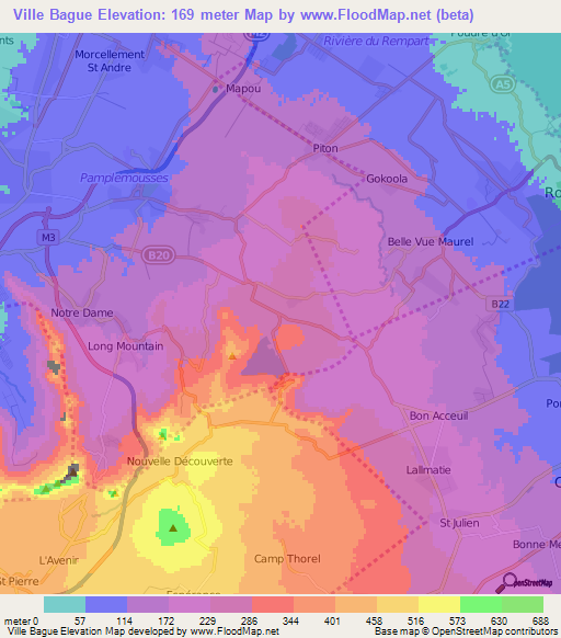 Ville Bague,Mauritius Elevation Map
