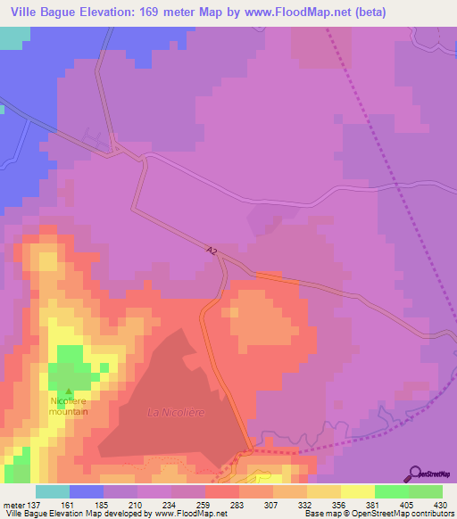 Ville Bague,Mauritius Elevation Map