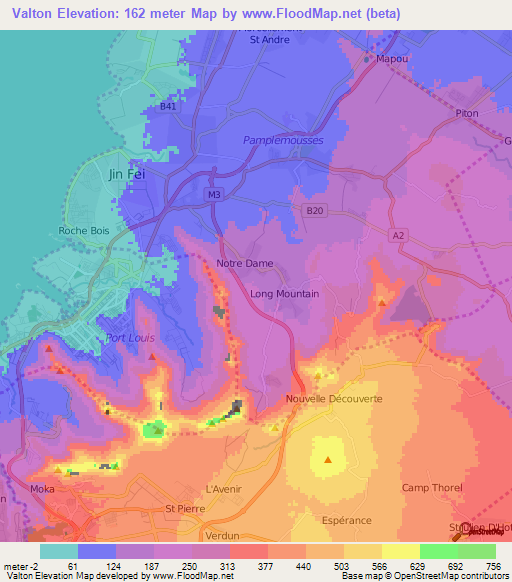 Valton,Mauritius Elevation Map