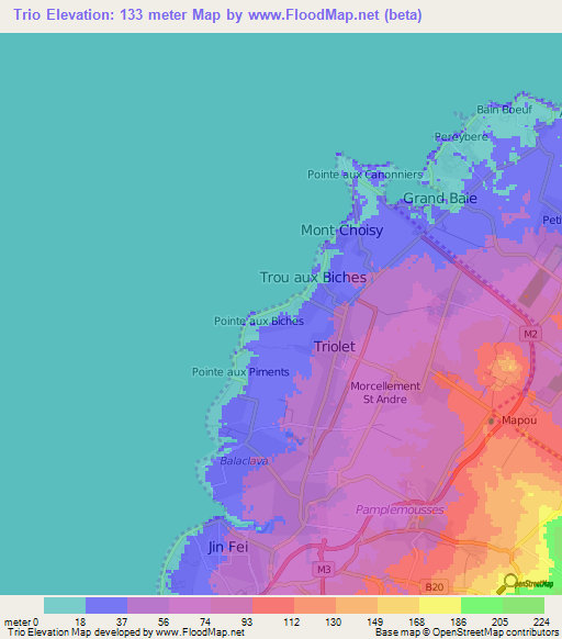 Trio,Mauritius Elevation Map