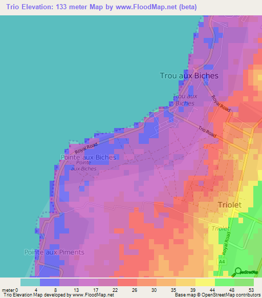 Trio,Mauritius Elevation Map