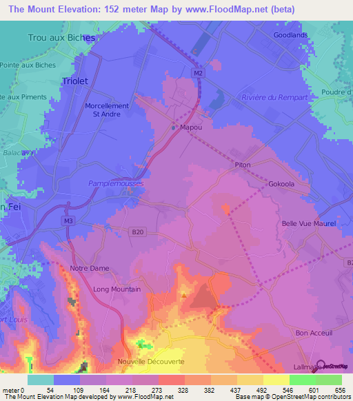 The Mount,Mauritius Elevation Map
